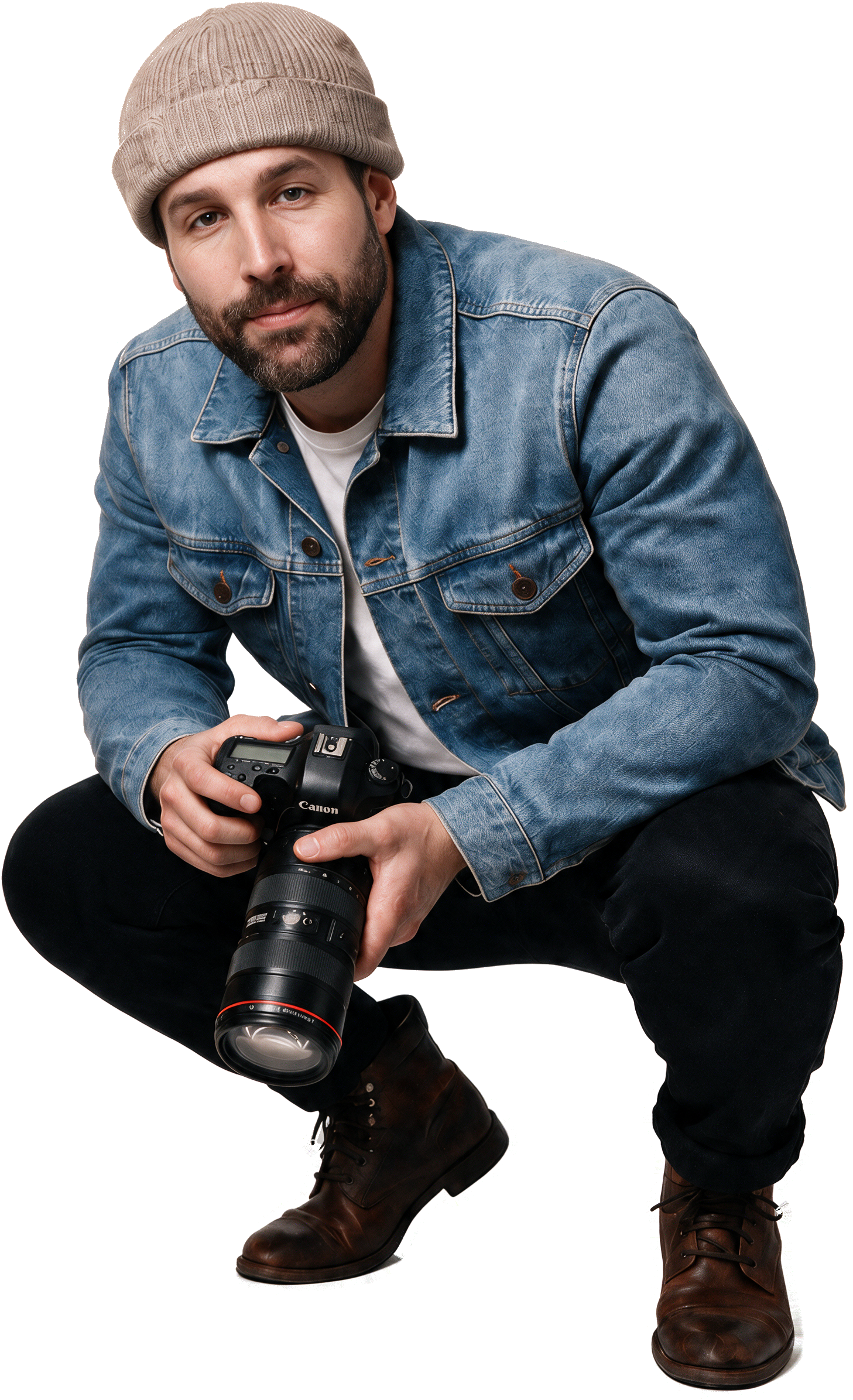 HAM GORDON CROUCHING WITH A CAMERA