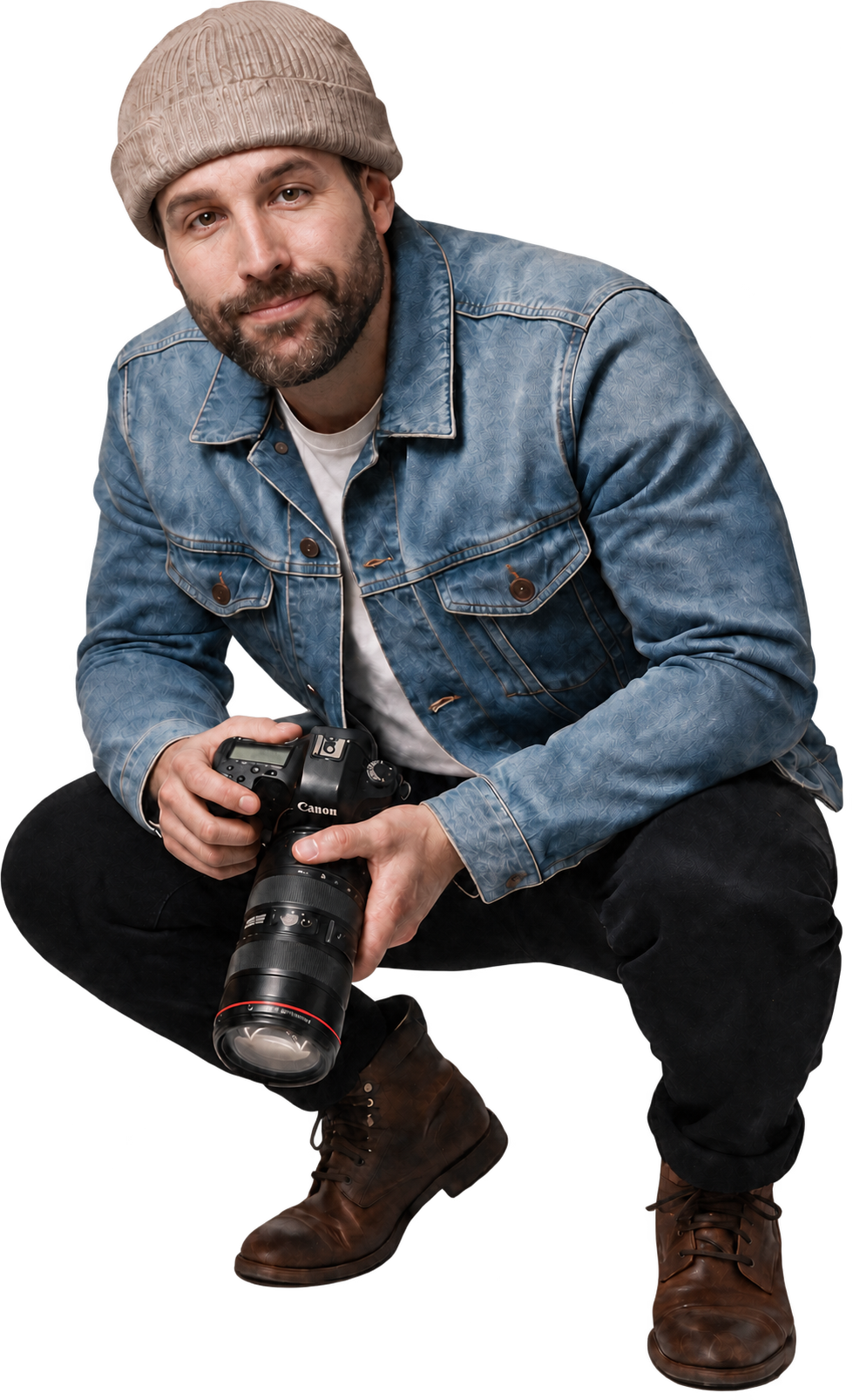 HAM GORDON CROUCHING WITH A CAMERA